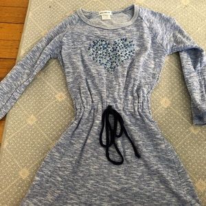 Blue rhinestone heart sweatshirt dress